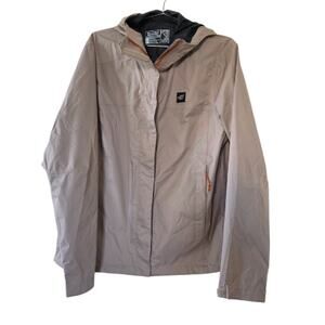 Dutch Bros Coffee Windbreaker Jacket Women Size M Beige Tan Lightweight Hooded